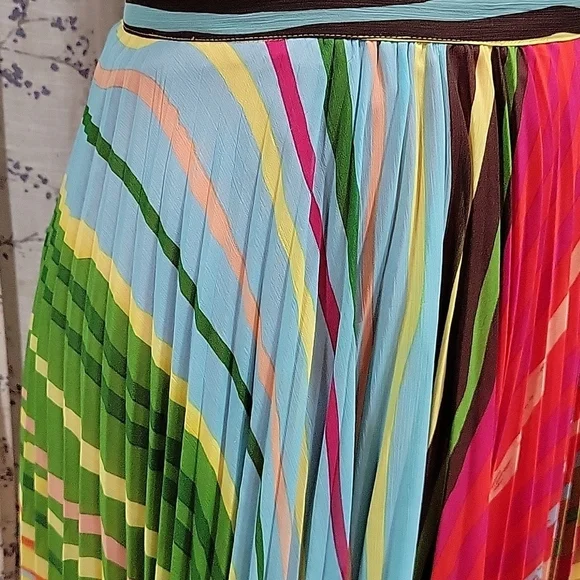 Soft Surroundings Striped Colorful Maxi Skirt Pleated Plisse Size TM